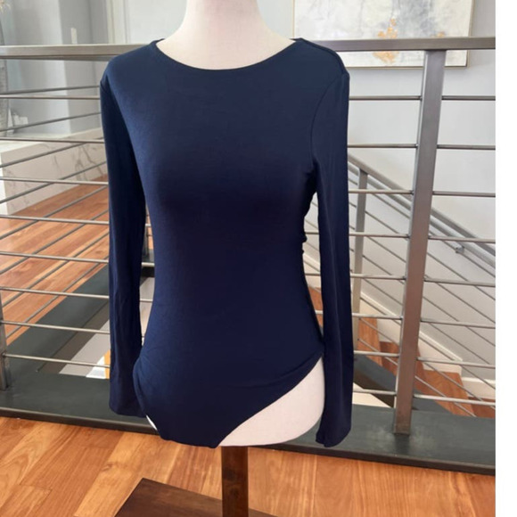Naked Wardrobe Cutout Back Long Sleeve Bodysuit in Navy - Picture 1 of 9
